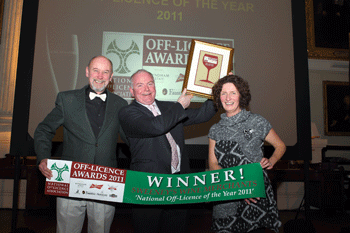 From left: Off-Licence of the Year winners Kevin Summons-Walsh, Finian Sweeney and Hannah Sweeney.